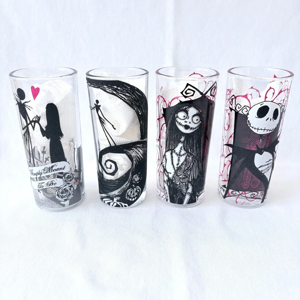 Disney‎ Nightmare Before Christmas Glass Set 4pc Clear Black Red 10 Oz